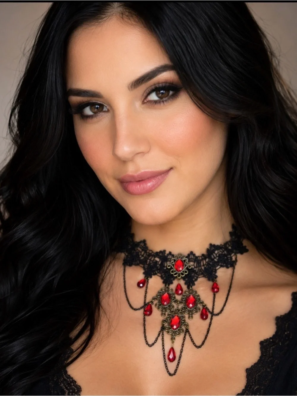 Red Gothic Lace Choker Necklace -